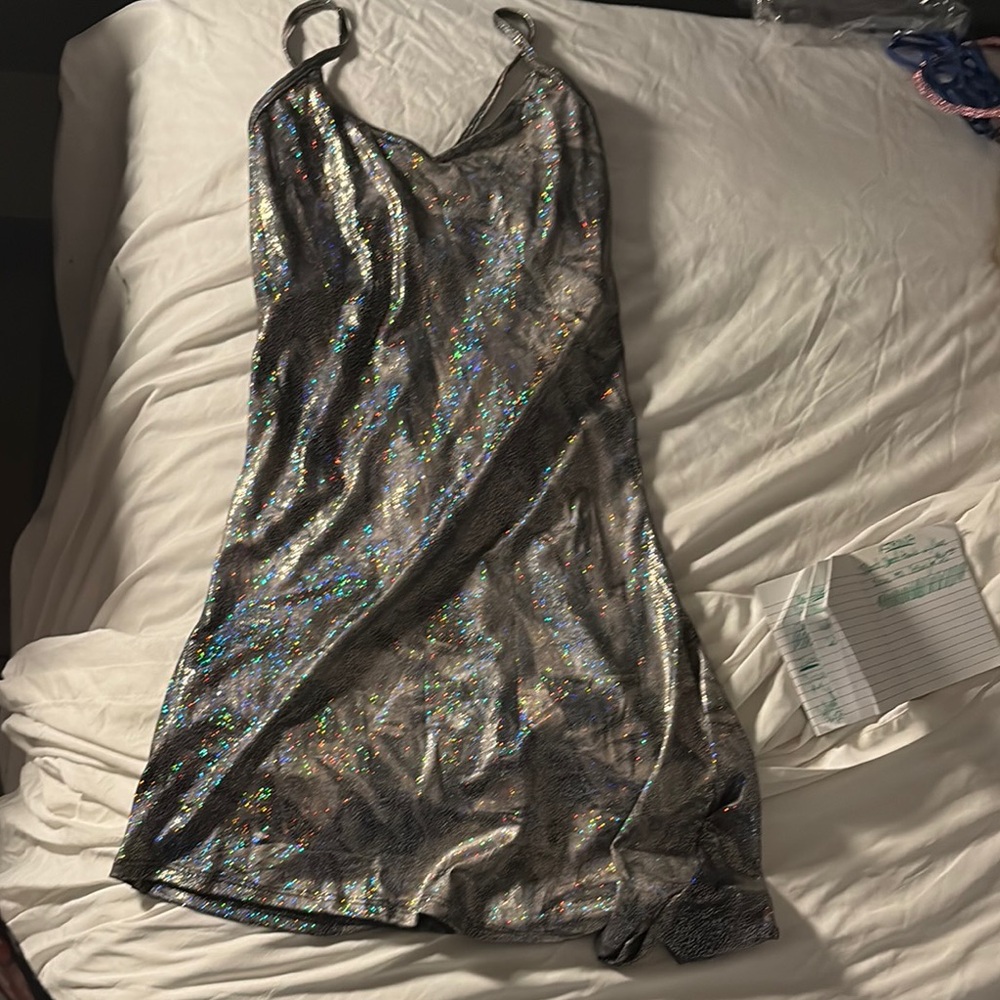 Silver Holographic Midi Dress